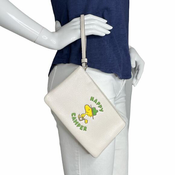Coach X Peanuts Large Corner Zip Wristlet With Woodstock